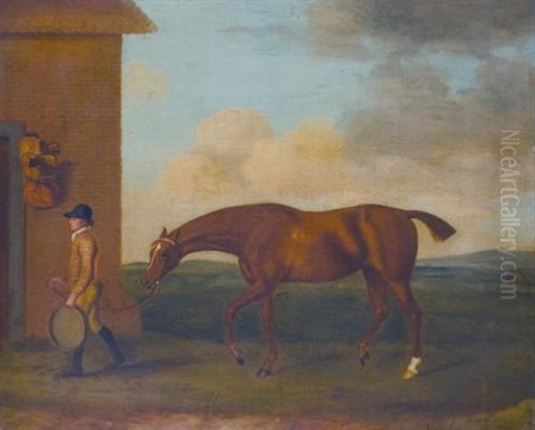 A Chestnut Racehorse Led By A Groom Oil Painting by Francis Sartorius the Elder