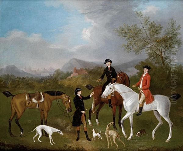 A Coursing Party In A Landscape, With An Architectural Capriccio On The Horizon Oil Painting by Francis Sartorius the Elder