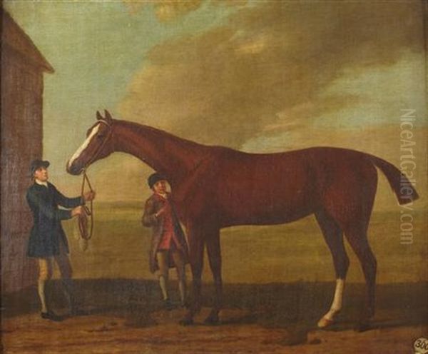 Chestnut Racehorse With Groom And Jockey (study) Oil Painting by Francis Sartorius the Elder