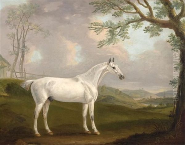 Gray Hunter With Village In Distance Oil Painting by Francis Sartorius the Elder