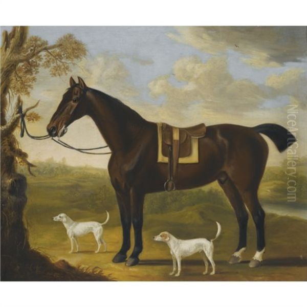 Portrait Of A Bay Hunter And Hounds In A Landscape Oil Painting by Francis Sartorius the Elder