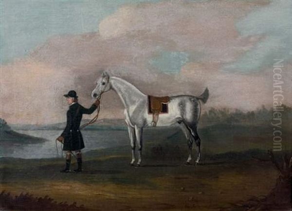 A Grey Hunter Held By His Groom In A Landscape Oil Painting by Francis Sartorius the Elder