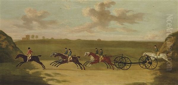 The Chaise Match, Run On Newmarket Heath, Wednesday 29 August Oil Painting by Francis Sartorius the Elder