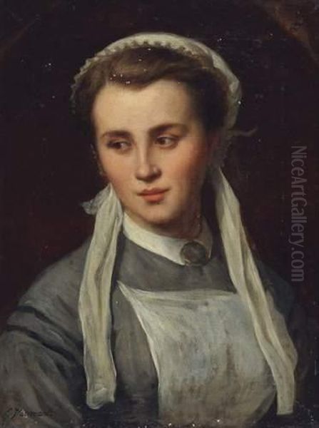 Portrait De Jeune Femme Oil Painting by Emile Bourcart