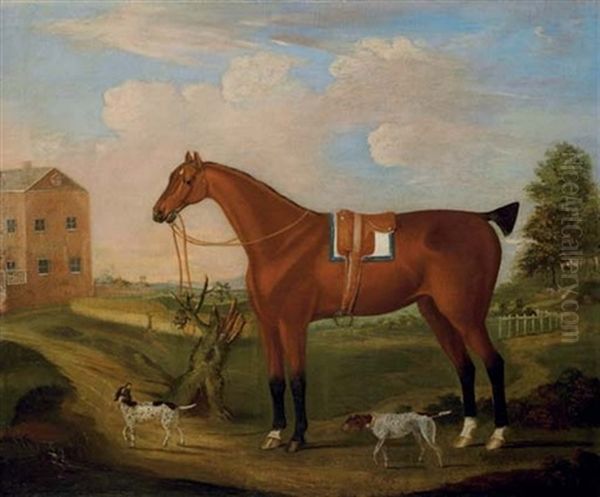 A Hunter And Two Pointers In A Landscape, A House Beyond Oil Painting by Francis Sartorius the Elder