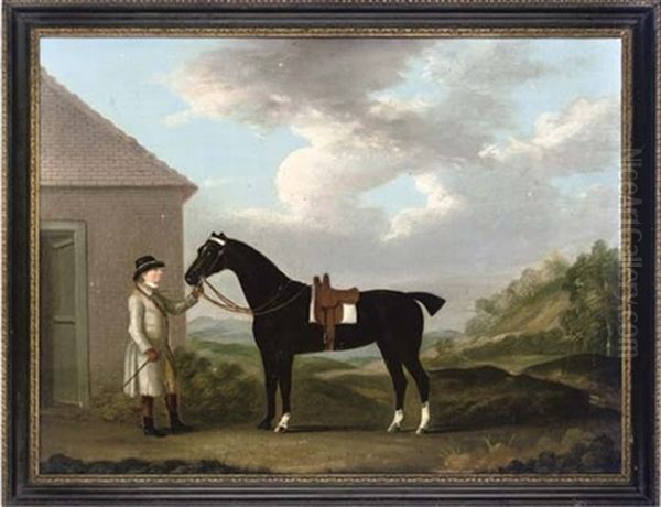 A Gentleman With His Hunter In An Extensive Landscape Oil Painting by Francis Sartorius the Elder