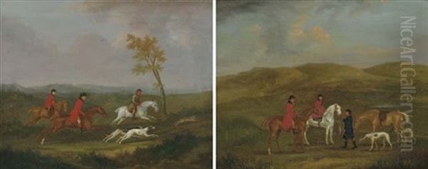 Hare Coursing: The Chase (+ The Kill; Pair) Oil Painting by Francis Sartorius the Elder