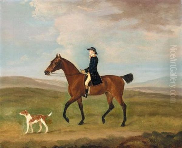 A Liveried Groom Exercising A Bay Hunter Accompanied By A Dog Oil Painting by Francis Sartorius the Elder