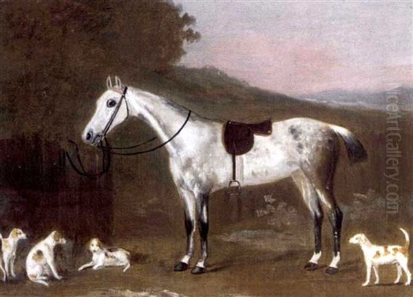 A Grey Hunter In A Landscape With Hounds Oil Painting by Francis Sartorius the Elder