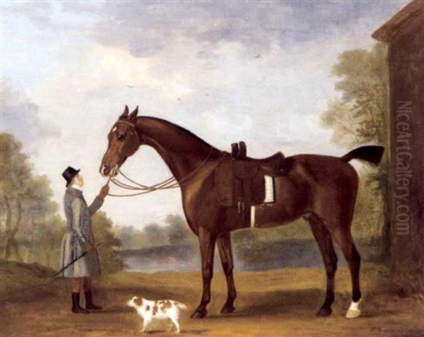 A Groom Holding A Bay Hunter Near A Lake Oil Painting by Francis Sartorius the Elder