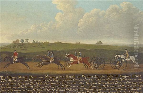 The Chaise Match Run On Newmarket Heath On Wednesday 29 August 1750 Oil Painting by Francis Sartorius the Elder