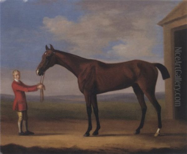 Sir Patrick Blake's Sir Anthony Held By A Groom By A Stable In A Landscape Oil Painting by Francis Sartorius the Elder