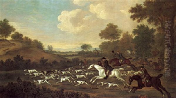 The Hunt In Full Cry: Breaking Cover Oil Painting by Francis Sartorius the Elder