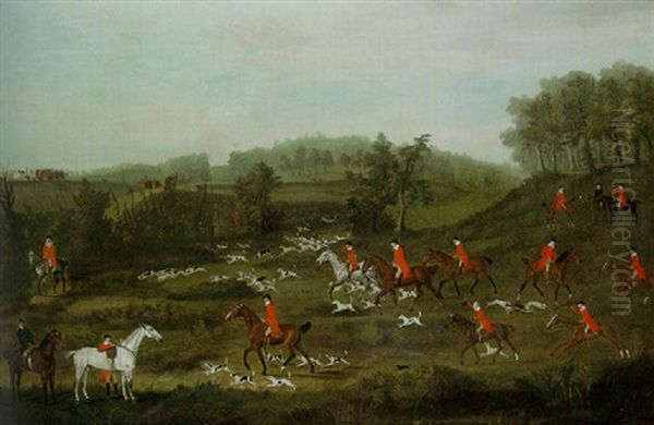 A Hunt In A Wooded Landscape, With A Fortified House And A Church Beyond Oil Painting by Francis Sartorius the Elder