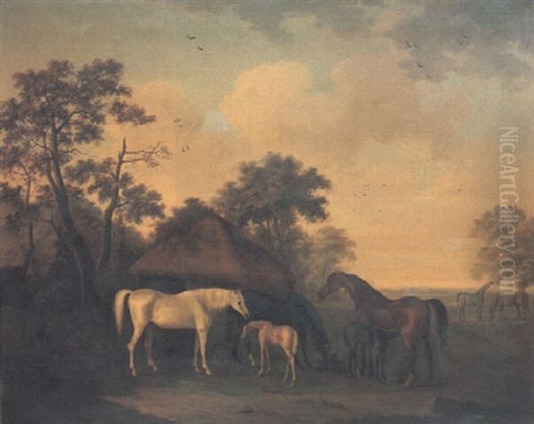 Mares And Foals In A Landscape Oil Painting by Francis Sartorius the Elder