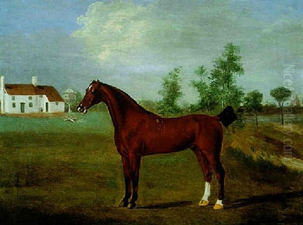 A Bay Hunter In A Landscape Oil Painting by Francis Sartorius the Elder