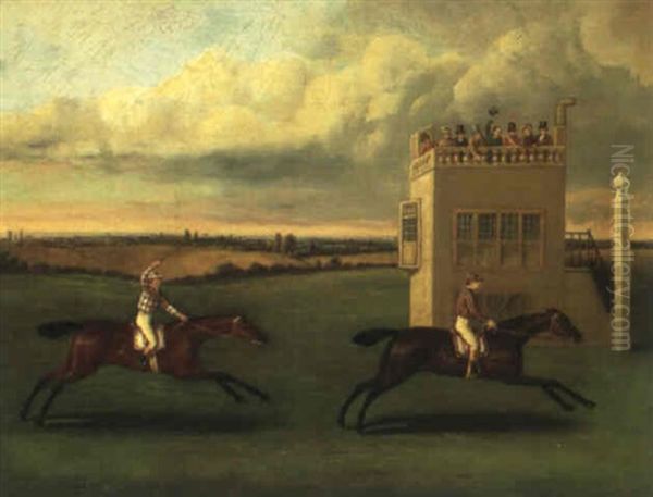 New Market Second Spring Meeting, 1801, Match For 200       Guineas: Lord Darlington's Champion Beating Mr. Heathcote's Oil Painting by Francis Sartorius the Elder