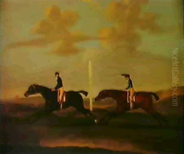 Totteridge And Gabriel At The Finishing Post On Newmarket   Heath Oil Painting by Francis Sartorius the Elder