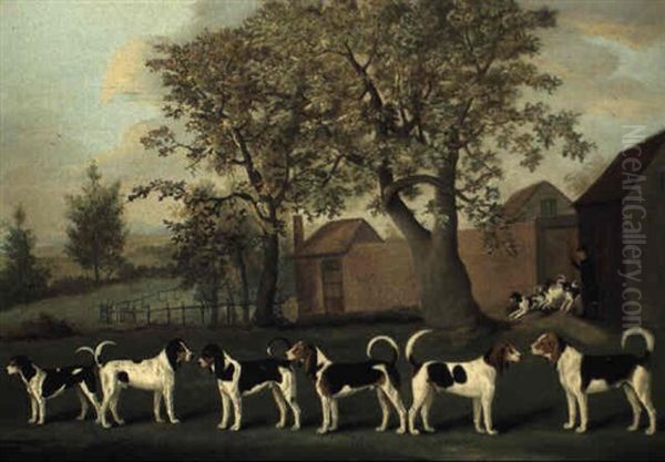 Unkenneling, A Whip By The Door To The Kennels With Portraits Of The Hounds Oil Painting by Francis Sartorius the Elder