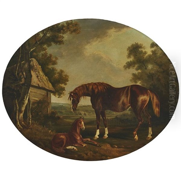 Life Of A Race Horse: (set Of Four): Mare And Foal; Grooming The Horse For A Race; Huntsman With Hounds In Full Cry; Return To The Stable Oil Painting by Francis Sartorius the Younger