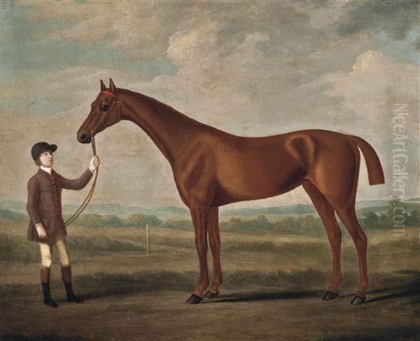 A Chestnut Racehorse And Groom Oil Painting by Francis Sartorius the Younger