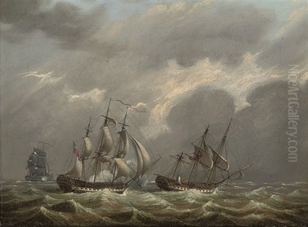 His Majesty's Frigate Clyde Capturing The French Frigate Vestale Oil Painting by Francis Sartorius the Younger