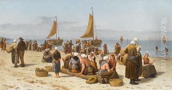 Le Retour Des Pecheurs Oil Painting by Henri Jacques Bource