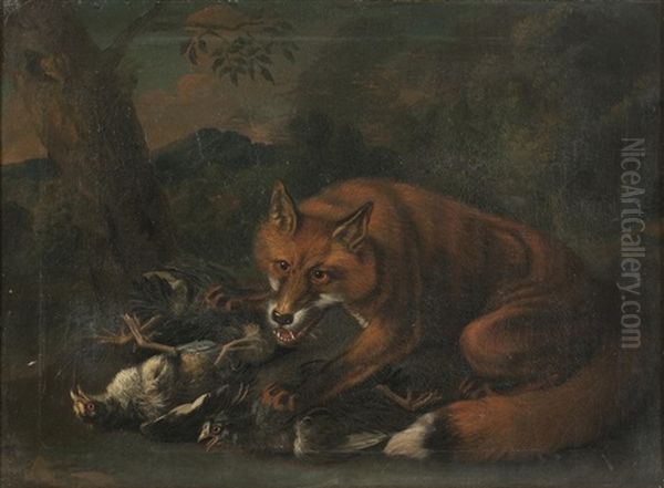 Fox With Catch Oil Painting by George William Sartorius