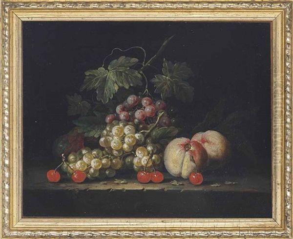 Grapes, Peaches And Cherries On A Stone Ledge Oil Painting by George William Sartorius