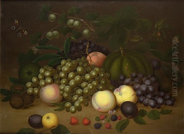 Natura Morta Di Frutta Con Farfalla Oil Painting by George William Sartorius