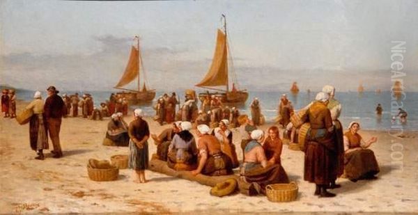 Le Retour Des Pecheurs Oil Painting by Henri Jacques Bource