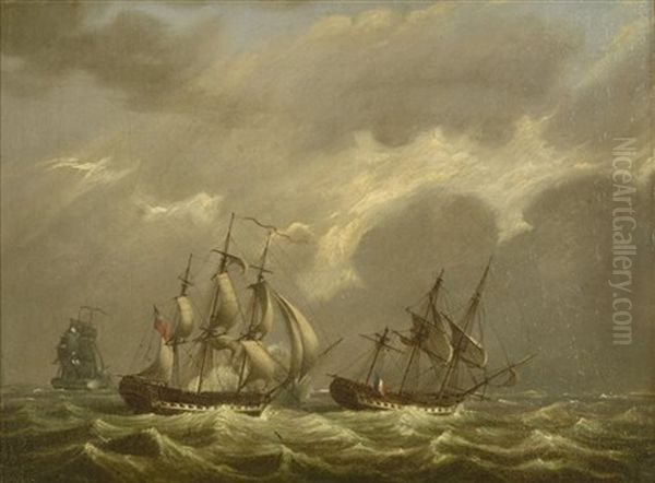 The Hm Frigate 'clyde' Capturing The French Frigate 'vestale' Oil Painting by John Francis Sartorius