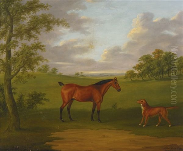 A Hunter And A Retriever In An Extensive Wooded Landscape Oil Painting by John Francis Sartorius