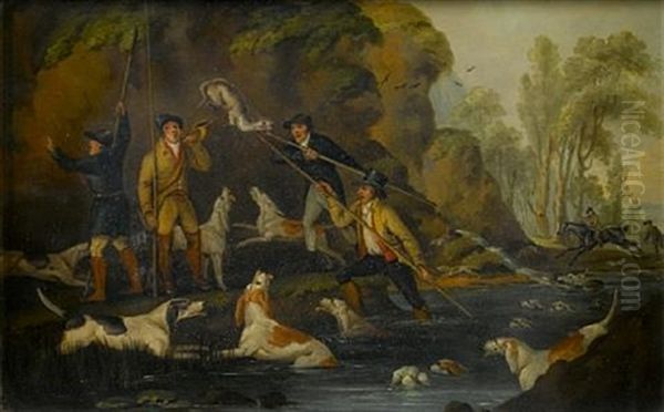 Otter Hunting (+ The Kill; Pair) Oil Painting by John Francis Sartorius