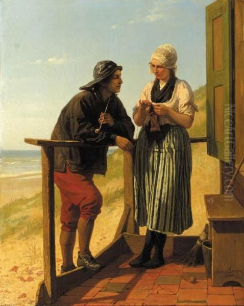 A Flirtation Oil Painting by Henri Jacques Bource