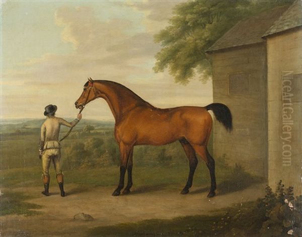 Chestnut Hunter With Groom Oil Painting by John Nost Sartorius