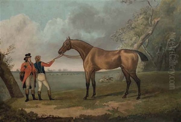 Escape, Cheval Du Prince De Galles, Tenu Par Son Jockey Et Un Lad Oil Painting by John Nost Sartorius