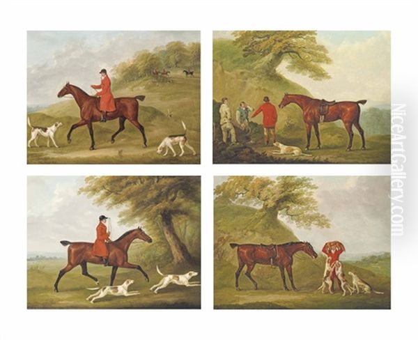 Drawing Cover; Digging Out; Full Cry; The Kill (set Of 4) Oil Painting by John Nost Sartorius