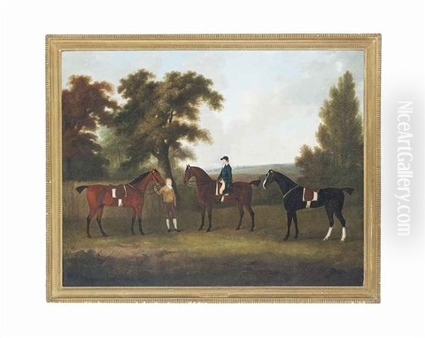 Three Hunters In A Wooded Landscape, With A Huntsman And A Groom Oil Painting by John Nost Sartorius