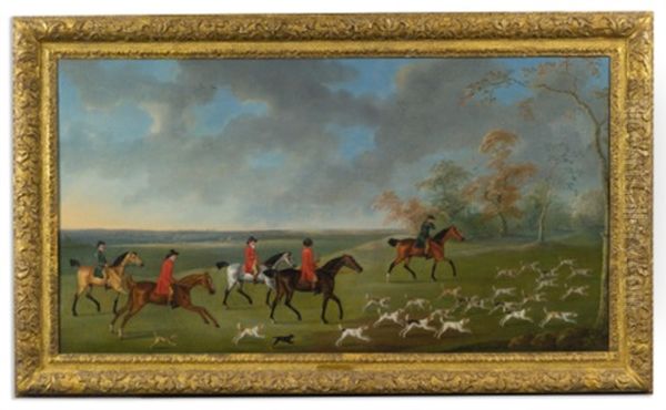 Group Of Mounted Fox Hunters With Hounds (casting To Cover) Oil Painting by John Nost Sartorius