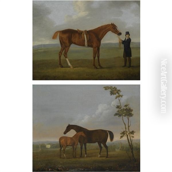 Old Eclipse Held By A Trainer (+ Spilette With Eclipse As A Foal; 2 Works) Oil Painting by John Nost Sartorius