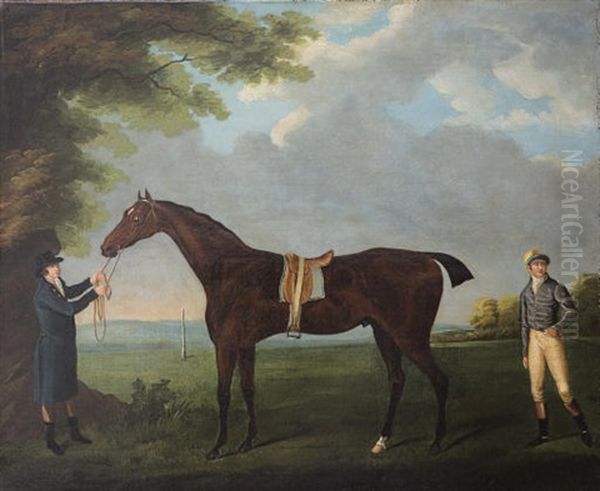 "diamond" Held By A Groom, With His Jockey Dennis Fitzpatrick Oil Painting by John Nost Sartorius