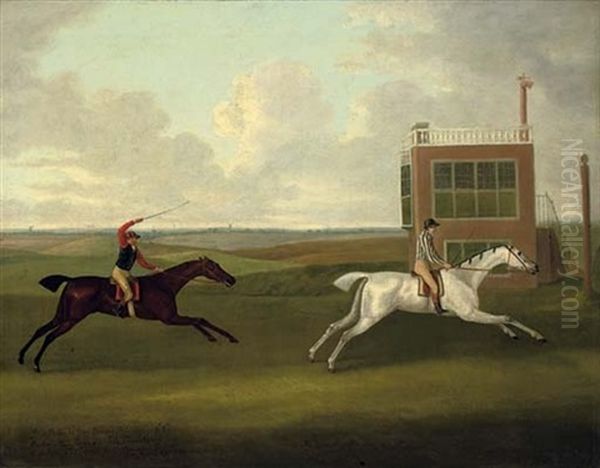 The Duke Of Bedford's "grey Diomed" Beating H.r.h, The Prince Of Wales's "traveller" Over The Beacon Course, Newmarket, 8 May 1790 Oil Painting by John Nost Sartorius