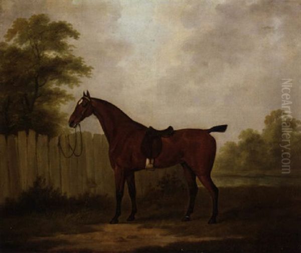 A Saddled Bay Hunter In A Landscape Oil Painting by John Nost Sartorius