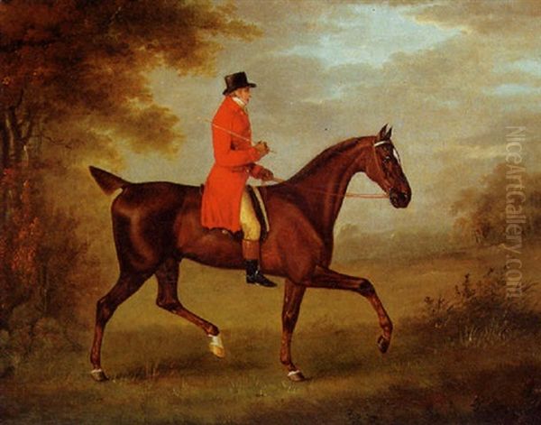 A Hunstman On A Bay Hunter, In A Landscape Oil Painting by John Nost Sartorius