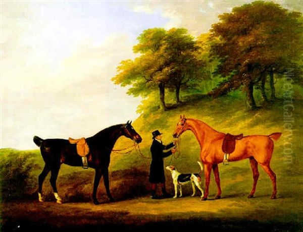 A Gentleman With Two Hunters Oil Painting by John Nost Sartorius