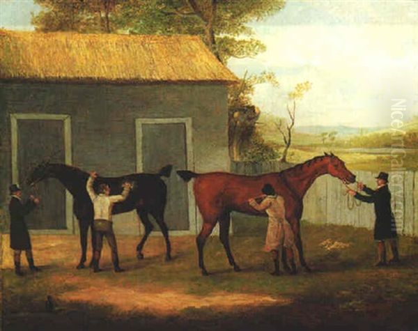 Grooming The Horses Oil Painting by John Nost Sartorius