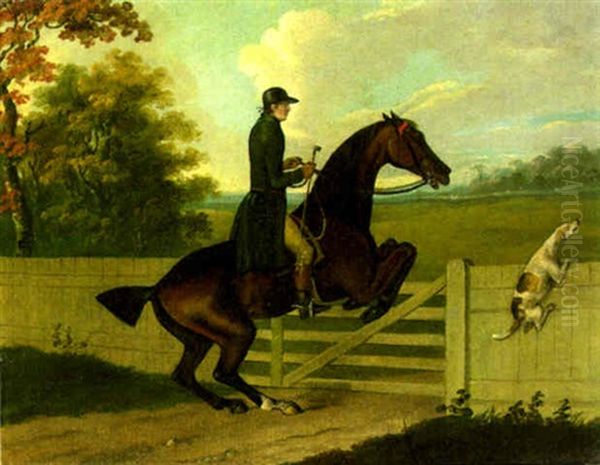 Huntsman With Hounds Taking A Gate Oil Painting by John Nost Sartorius