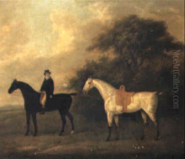 A Gentleman On Horseback, Leading A Grey, In A Landscape Oil Painting by John Nost Sartorius