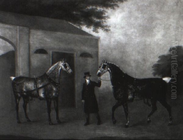 Coachman With Two Dapple Grey Horses Oil Painting by John Nost Sartorius